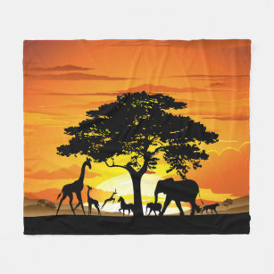 Cobertor De Velo Animais Selvagens no Sunset da savana africana