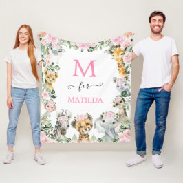 Cobertor De Velo Animais Selvagens Safari Floral Rosa, Nurserrinho