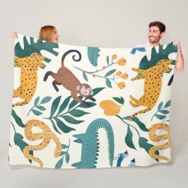 Cobertor De Velo Animal selvagem moderno e colorido da selva azul