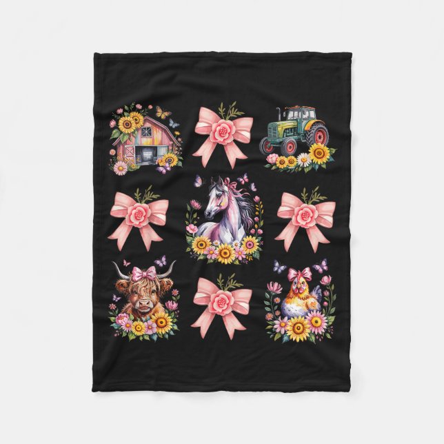 Cobertor De Velo Animals Cow Chicken Horse Tractor Flower Farm Wome (Frente)