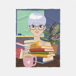 COBERTOR DE VELO ANIME INCRÍVEL, MENINA, COM LIVROS,