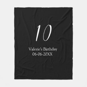 Cobertor De Velo aniversário de 10 anos branco preto nome data cali