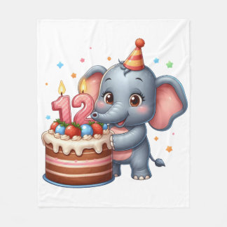 Cobertor De Velo Aniversário de 12 anos de Elefante Fofo