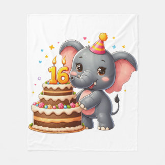 Cobertor De Velo Aniversário de 16 anos de Elefante Fofo