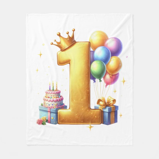 Cobertor De Velo Aniversário de 1 ano Dourado (Frente)