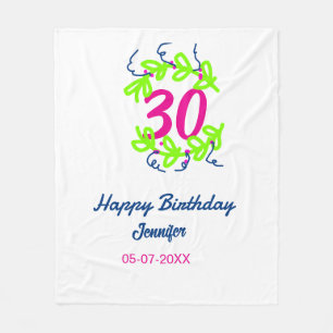 Cobertor De Velo aniversário de 30 anos verde azul wreath name date