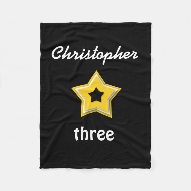 Cobertor De Velo Aniversário de 3 anos com PRETO DOURADO mergulhado (Frente)