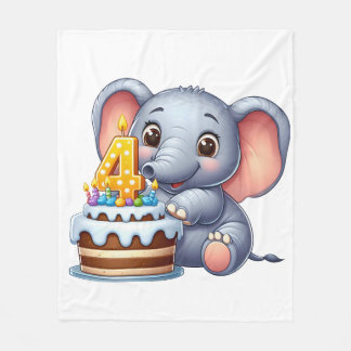 Cobertor De Velo Aniversário de 4 anos do Elefante Fofo