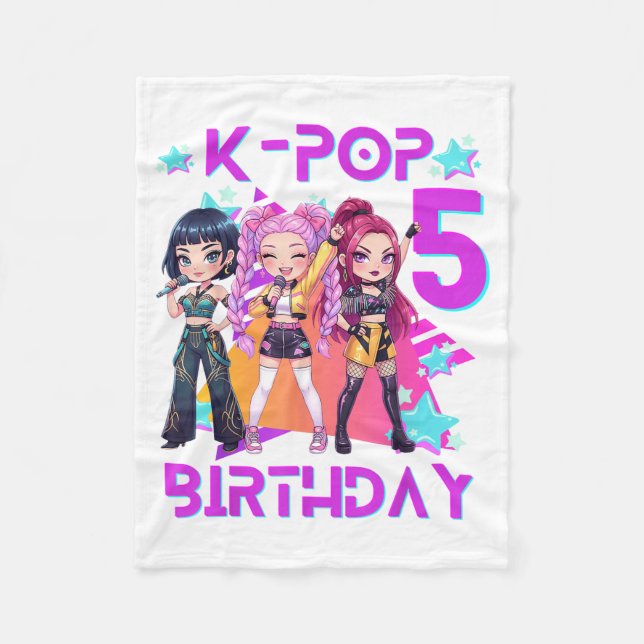 Cobertor De Velo Aniversário de 5 anos Fofo Chibi Kpop Divertido An (Frente)