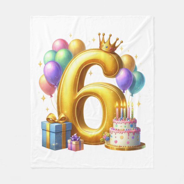 Cobertor De Velo Aniversário de 6 anos dourado (Frente)