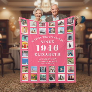 Cobertor De Velo Aniversário de 80 anos Mãe Família Colagem de foto