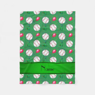 Cobertor De Velo Aniversário de beisebol verde de nome personaliza