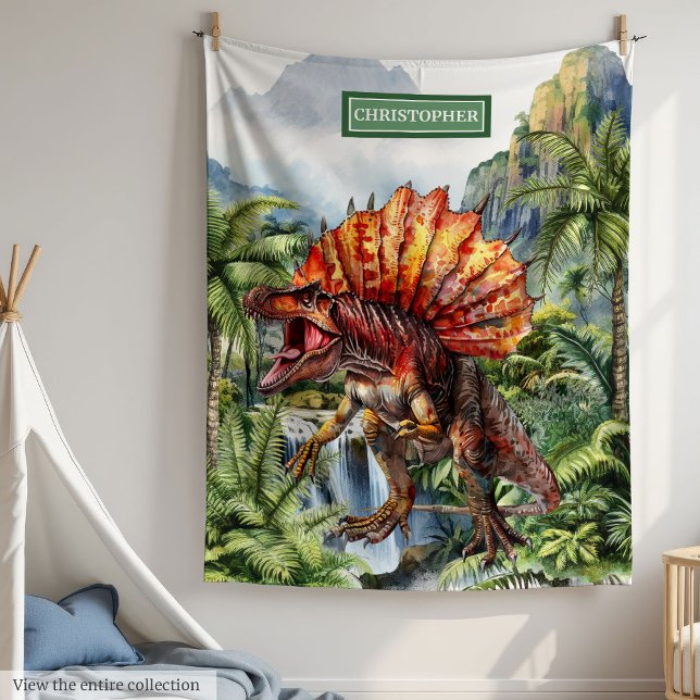 Cobertor De Velo Aniversário de criança Personalizado do Dinossauro (Antique Dinosaur Personalized Kids Birthday Fleece Blanket)