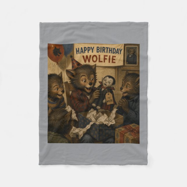 Cobertor De Velo Aniversário do Wolfie (Frente)