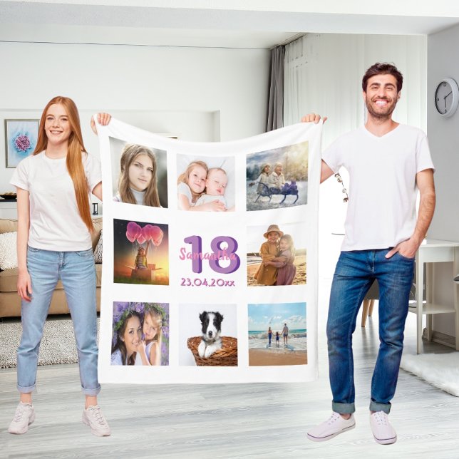 Cobertor De Velo Aniversário foto colagem branca púrpura (Criador carregado)