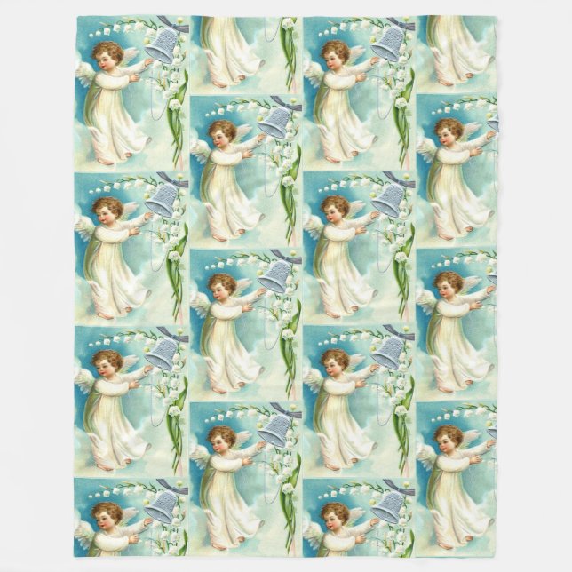 Cobertor De Velo Anjo Bebê Com Sino Azul  (Frente)