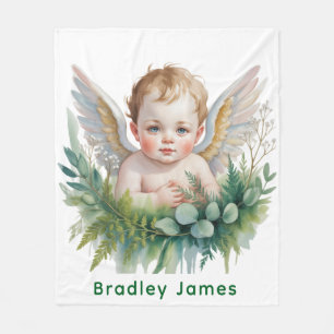 Cobertor De Velo Anjo Bebê em Aquarela com Presente de Batismo de V