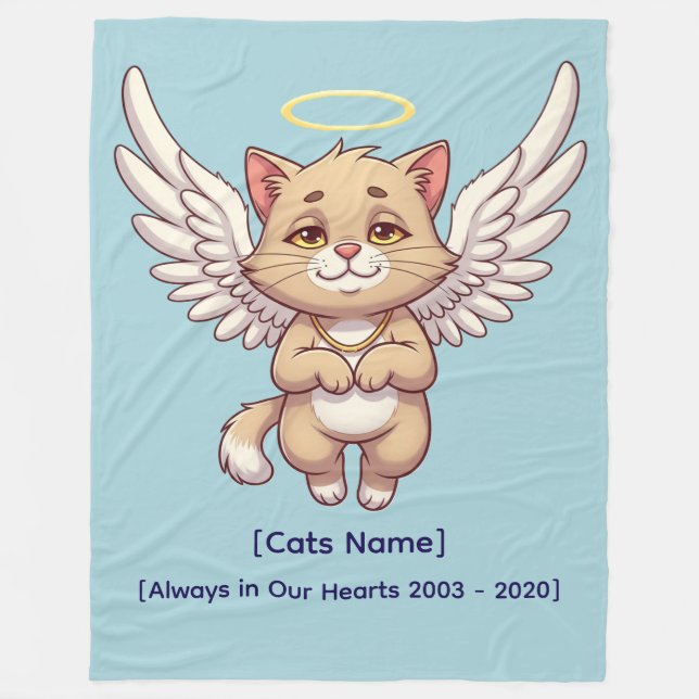 Cobertor De Velo Anjo Cat Fleece Blanket (Nome e Datas Personalizad (Frente)