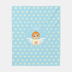 Cobertor De Velo Anjo Fofo com padrão de coração em azul claro