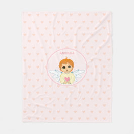 Cobertor De Velo Anjo Fofo com padrão de coração em rosa claro
