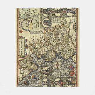 Cobertor De Velo Antique Fantasy Sea Monster Map Print