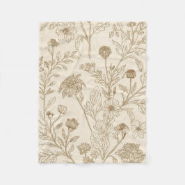 Cobertor De Velo Antique Sepia Botanical Line Art Floral Pattern