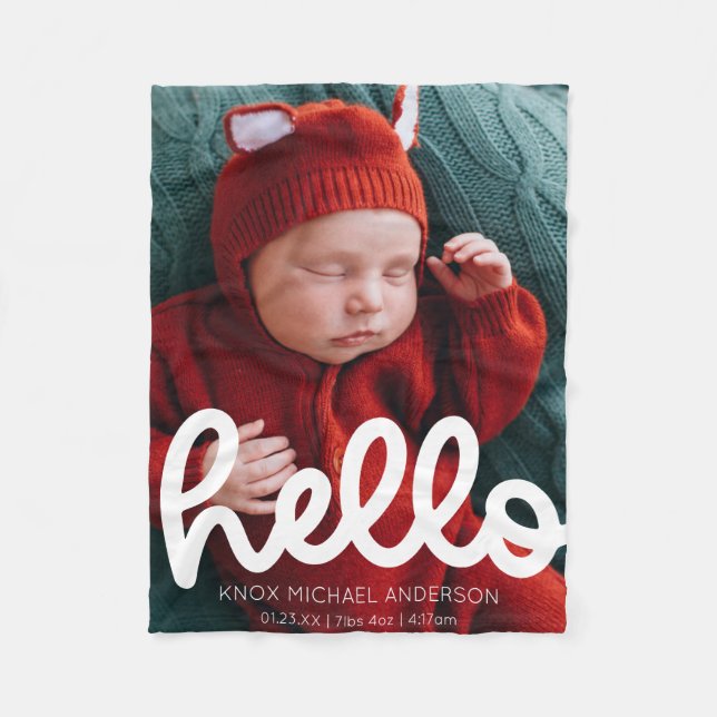 Cobertor De Velo Anúncio de Nascimento de Alô Moderno com Foto (Frente)