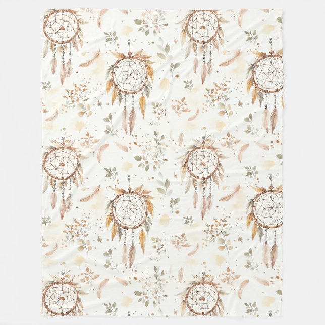 Cobertor De Velo Apoiadores de Sonhos com Penas Boho Creme (Frente)