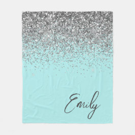 Cobertor De Velo Aqua Azul Teal Prata Glitter Monograma