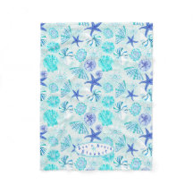 Aqua-blue-teal watercolor seashell-w/nome personal