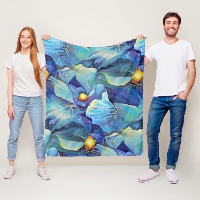 Cobertor De Velo Aqua Floral e Blues com Aquarelas pintadas Manipul (In Situ)