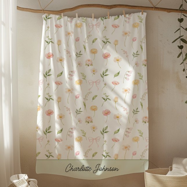 Cobertor De Velo Aquarela Amarelo Rosa Flor Floral Personalizado (Criador carregado)