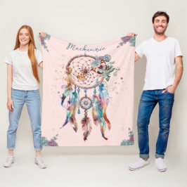 Cobertor De Velo Aquarela Boho Dreamcatcher Nome Personalizado
