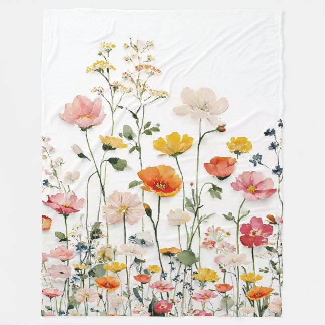 Cobertor De Velo Aquarela Botânica de Flores Silvestres (Frente)