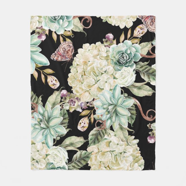 Cobertor De Velo Aquarela Brilhante: Hydrangea Rosa Pattern. (Frente)