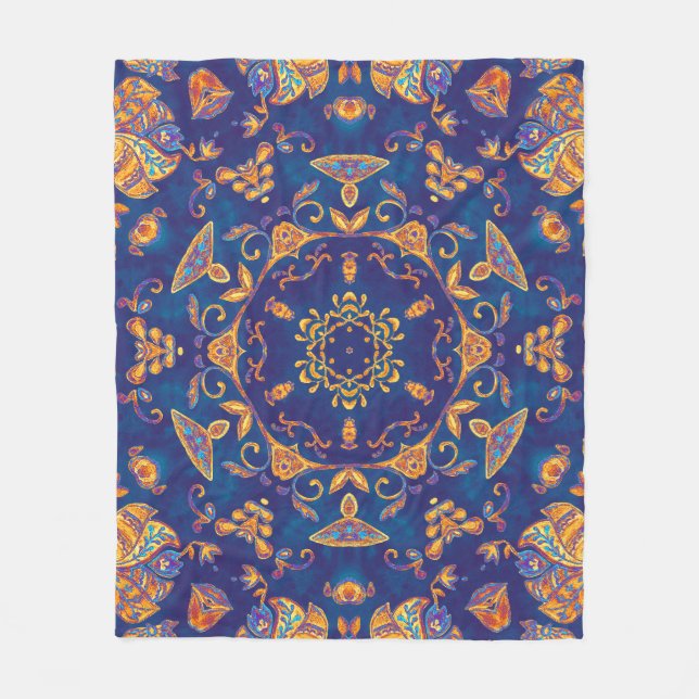 Cobertor De Velo Aquarela Caleidoscópio Mandala Design Oriental. (Frente)