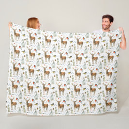 Cobertor De Velo Aquarela de Inverno Mão Desenhada Veados Coelhos P