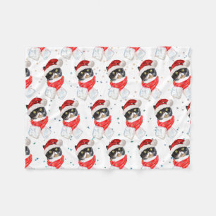 Cobertor De Velo Aquarela de Natal de Gato Tricolor com Scarf