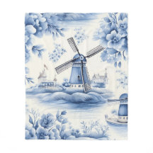 Aquarela do Moinho de Vento Azul Delft Holandês