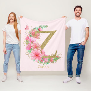 Cobertor De Velo Aquarela Dourada e Monograma Floral Letra Z