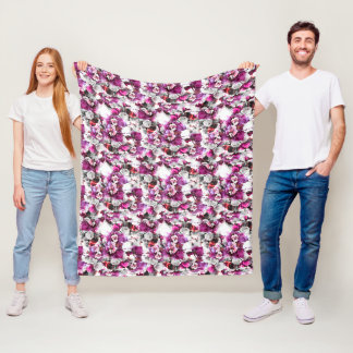Cobertor De Velo Aquarela Floral - Design abstrato rosa e branco