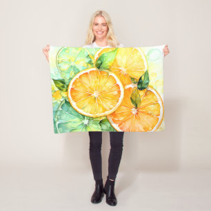 Cobertor De Velo Aquarela Limão Laranja Lima Botânica Cozinha