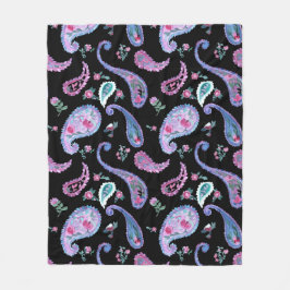 Cobertor De Velo Aquarela Paisley Preto Lavanda Rosa Azul