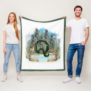 Cobertor De Velo Aquarela Veado Personalizado Monograma Letra Q