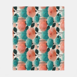 Cobertor De Velo Aquarela Vintage Floral Rosa e Verde