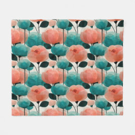 Cobertor De Velo Aquarela Vintage Floral Rosa e Verde