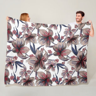 Cobertor De Velo Aquarelas Crimson Floral em Branco