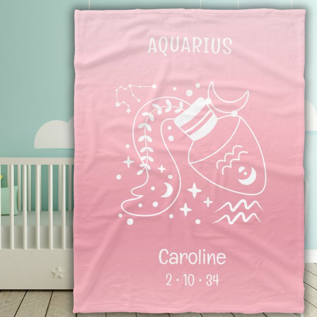 Cobertor De Velo Aquarius Zodistar Name Birthdate Pink Baby (Criador carregado)