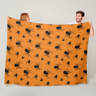 Cobertor De Velo Aranha padrão de Halloween Preto e Laranja
