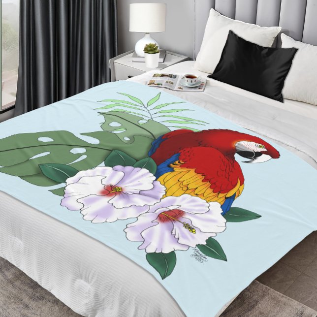 Cobertor De Velo Arara Vermelha Papagaio Tropical Hibisco Branco Fl (Criador carregado)
